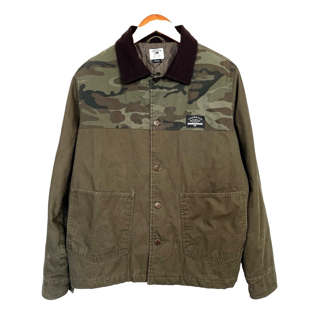 VTG‎ Fourstar Trujillo Y2K Canvas Chore Jacket Size S Lined Green Camo Skate